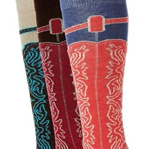 Chaussettes longues Wrangler femmes bottes hautes genoux cowgirl motif western 3 pièces-