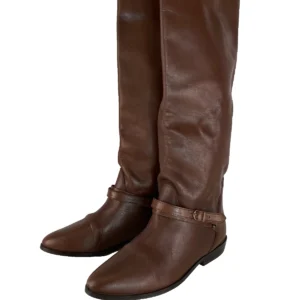 Bottes hautes marron vintage années 80 9 cuir véritable plat slouch décontracté genou haut-
