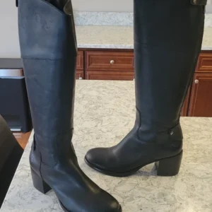 Bottes Patricia Nash cuir noir Loretta haut genou équitation talons 9,5-