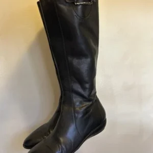 Bottes d'équitation hautes en cuir noir Cole Haan boucle fermeture éclair genou haut moto équestre-